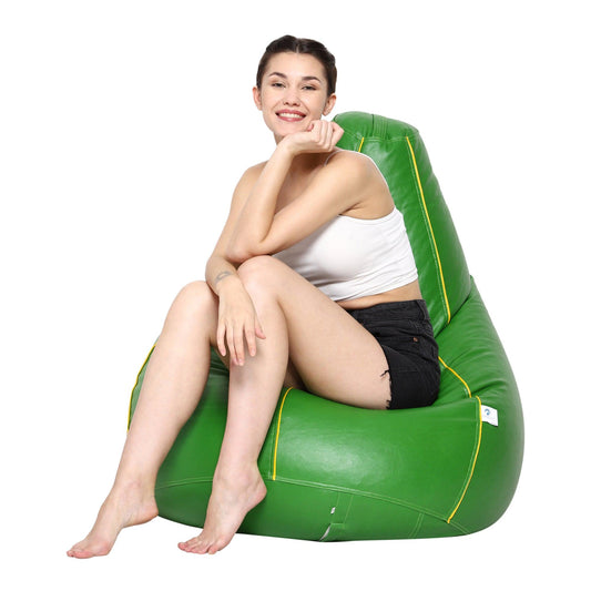 AARIJ MART LUXURIOUSNESS - Bean Bag with Footstool with Beans Filled, Size - XXXL, Colour- (Green with Yellow Piping Stylish looks) - AARIJ MART