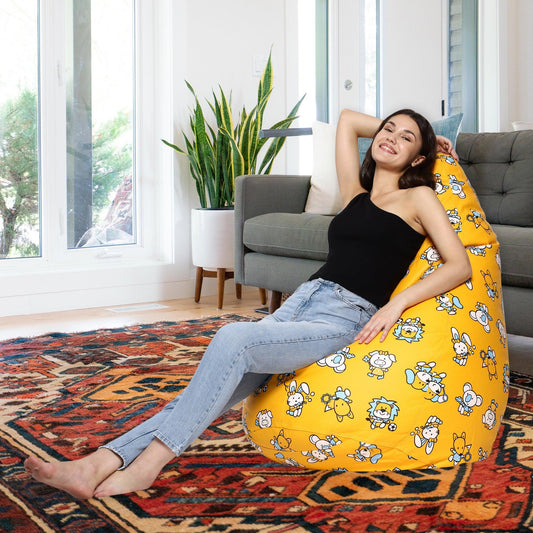 AARIJ MART LUXURIOUSNESS - Printed Bean Bag with Beans Filled, Size - XXXL, Colour- (Yellow With Cartoon Print High quality & Stylish looks) - AARIJ MART