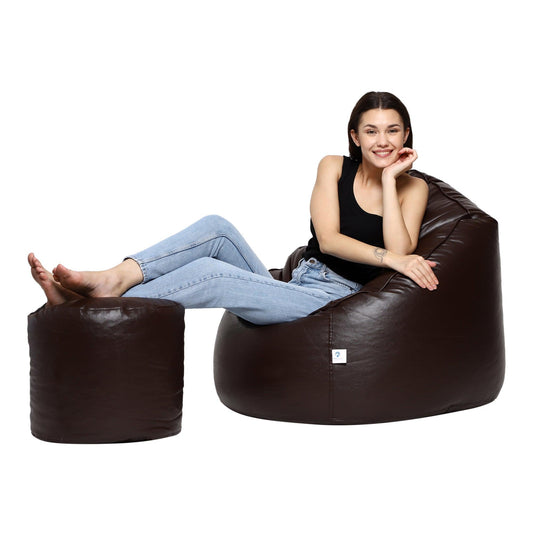 AARIJ MART LUXURIOUSNESS - Mudda Bean Bag Boss Chair with Footstool with Beans Filled, Size - XXXL, Colour- (Brown Stylish looks) - AARIJ MART