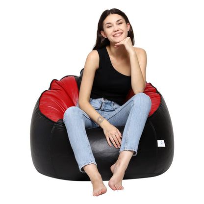 AARIJ MART LUXURIOUSNESS - Mudda Bean Bag Boss Chair with Footstool with Beans Filled, Size - XXXL, Colour- (Red & Black With Stylish looks) - AARIJ MART