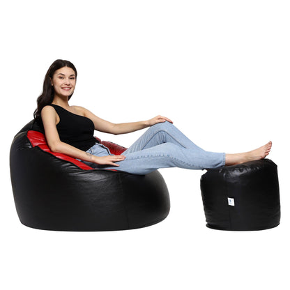 AARIJ MART LUXURIOUSNESS - Mudda Bean Bag Boss Chair with Footstool with Beans Filled, Size - XXXL, Colour- (Red & Black With Stylish looks) - AARIJ MART