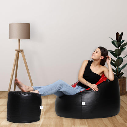 AARIJ MART LUXURIOUSNESS - Mudda Bean Bag Boss Chair with Footstool with Beans Filled, Size - XXXL, Colour- (Red & Black With Stylish looks) - AARIJ MART