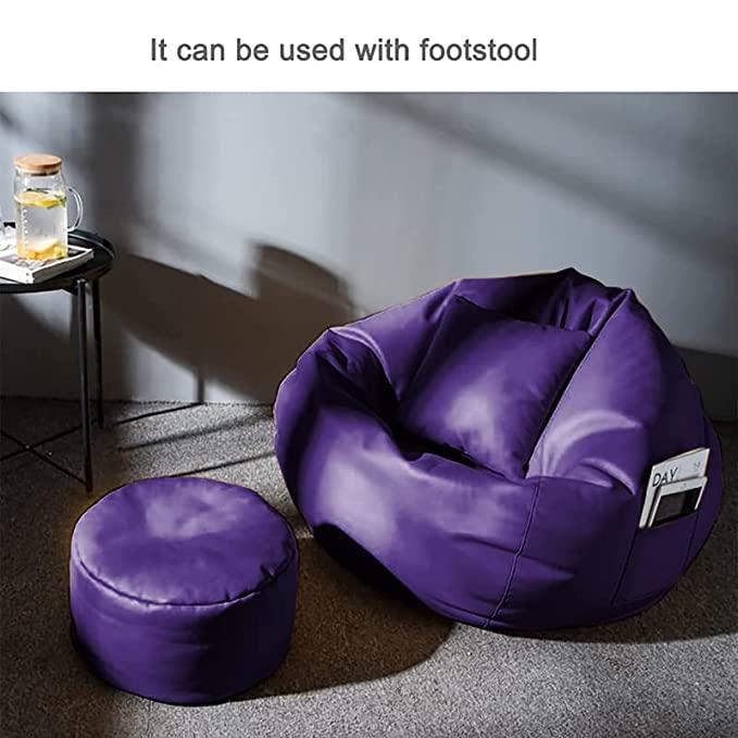 ZenLiving® 3XL Filled Bean Bag Combo – Faux Leather | Purple | Footrest + Cushion Zen Living
