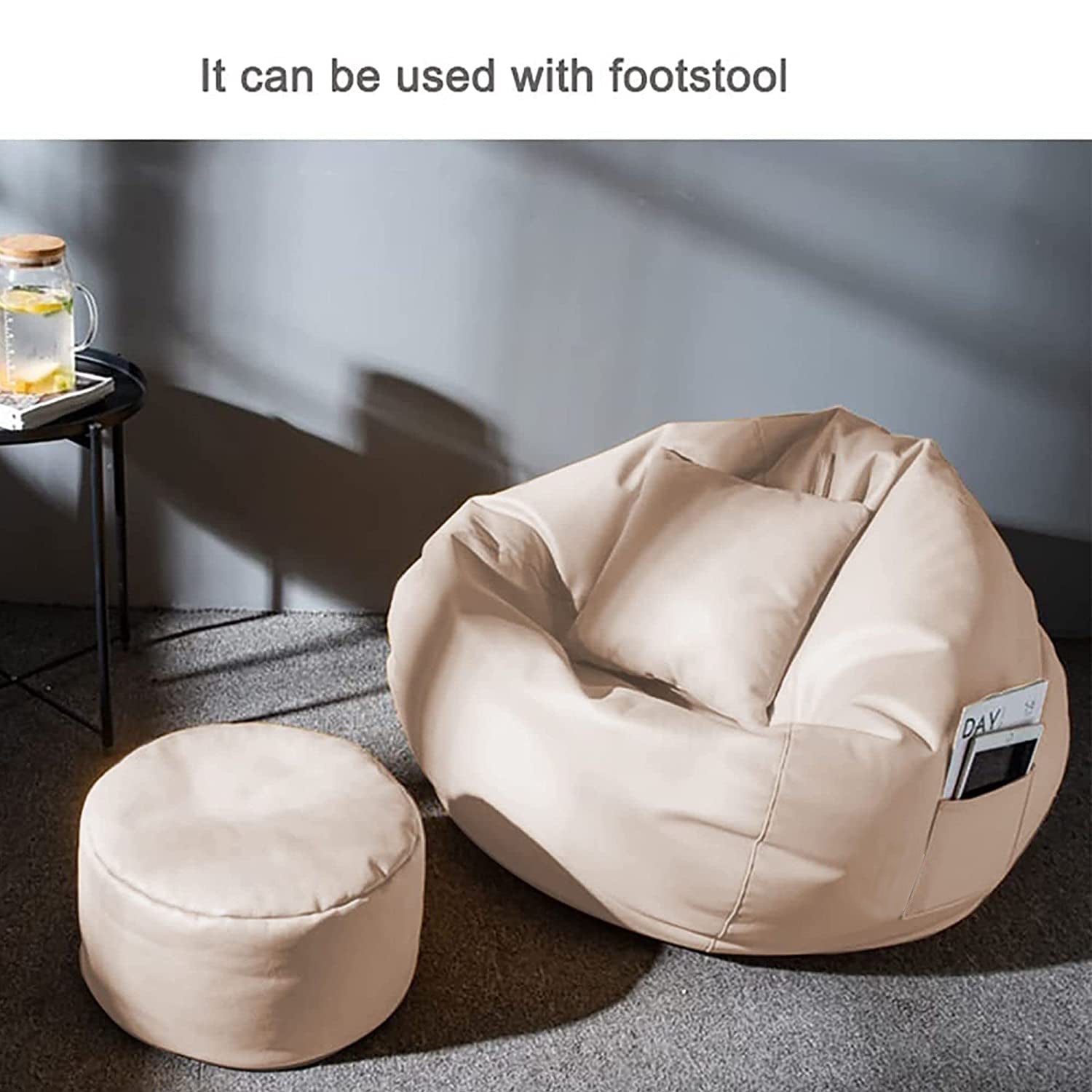 ZenLiving® 4XL Filled Bean Bag Combo – Faux Leather | Cream| Footrest + Cushion Zen Living