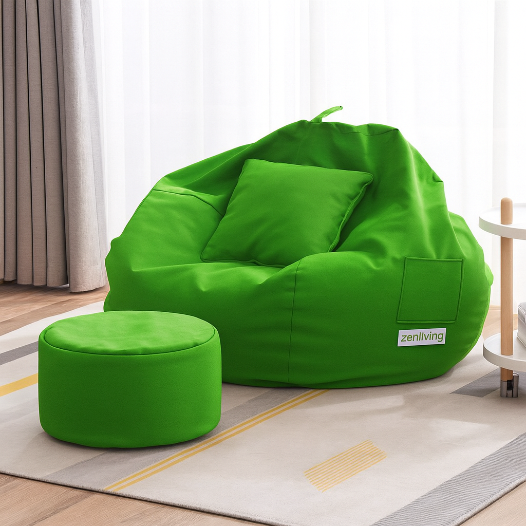 ZenLiving® 4XL Filled Bean Bag Combo – Faux Leather | Green | Footrest + Cushion Zen Living