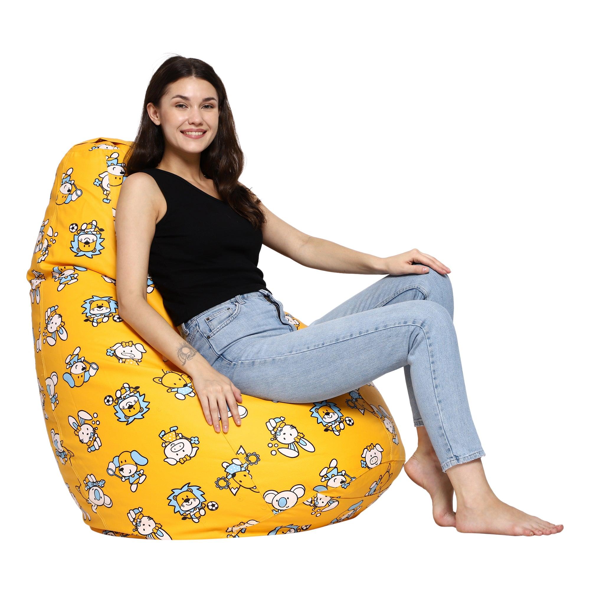 Sattva Triangle Shaped Cotton Canvas Printed Bean Bag Cover (Without Beans)  - Black Polka in Bangalore at best price by Excel Ventures - Justdial
