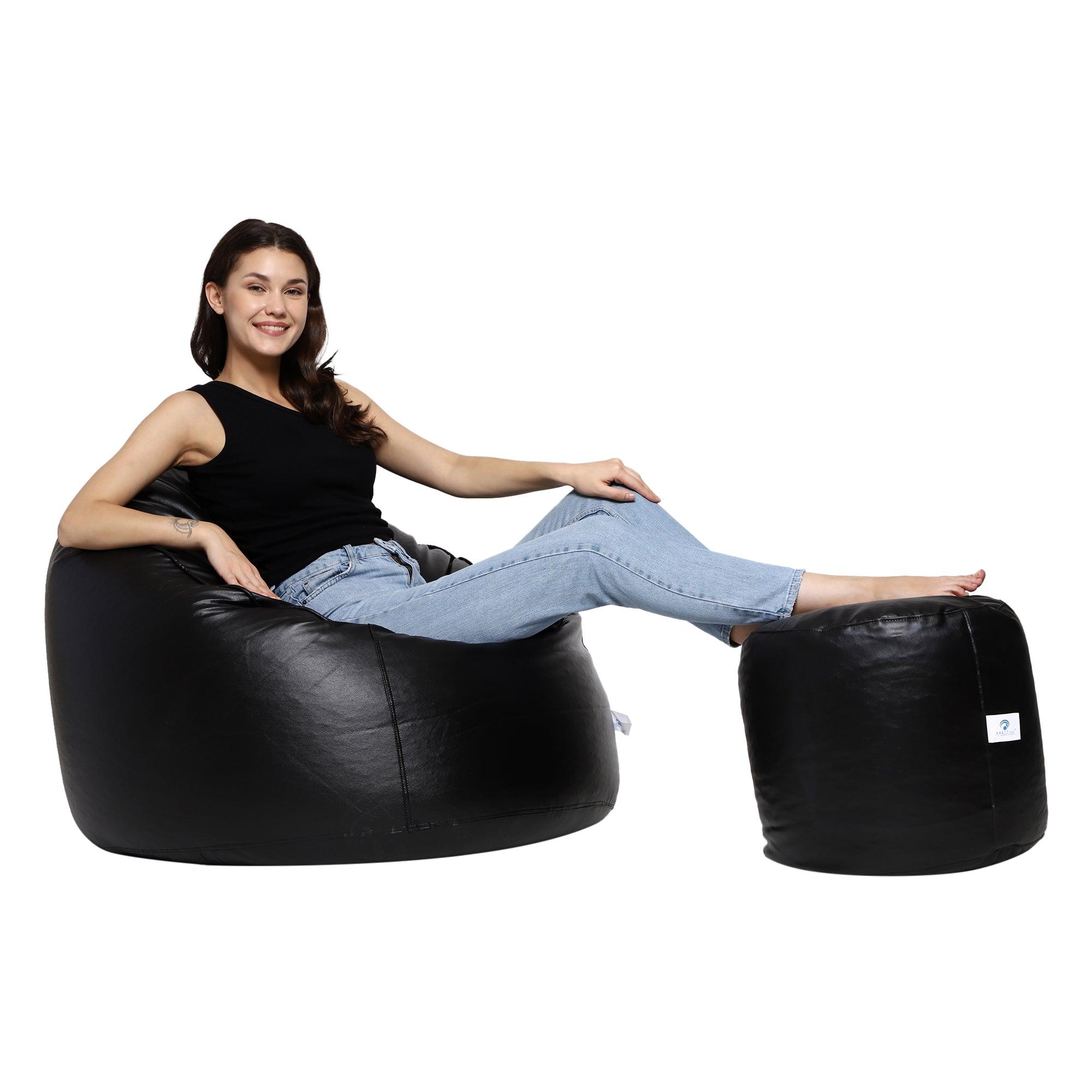 Aarij Mart Xxxl Filled With Beans Chair Sofa Bean Bag N Footrest Combo Set  (faux Leather) (tan) at Rs 2499.00
